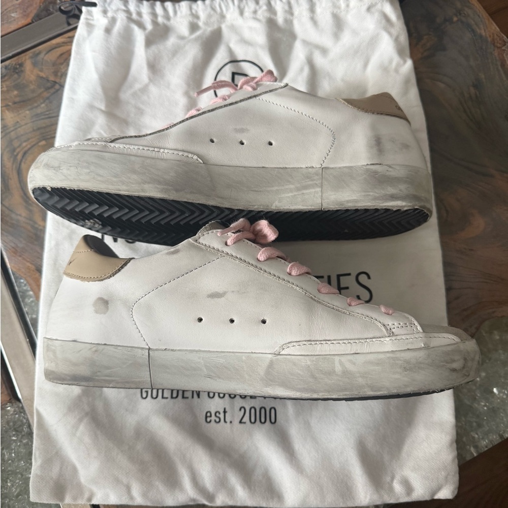 Golden Goose Superstar Rare Scribble Sneakers Arctic White with Pink Laces 38/8 - Picture 6 of 9